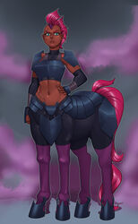  2018 absurd_res alternate_species broken_horn centaur clothing digital_media_(artwork) equid equid_taur equine european_mythology female friendship_is_magic greek_mythology hair hasbro hi_res horn humanoid_taur looking_at_viewer mammal mammal_taur my_little_pony my_little_pony:_the_movie_(2017) mythological_creature mythological_equine mythology nauth navel scar solo spandex taur taurification taurified tempest_shadow_(mlp) tight_clothing unicorn unicorn_taur 