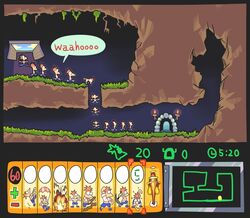  6+boys arch cave clone commentary countdown_timer english_commentary english_text explosion fake_screenshot falling gameplay_mechanics gashi-gashi lemmings minus_sign multiple_boys multiple_persona parachute parody phineas_and_ferb phineas_flynn pickaxe plant_roots plus_sign red_hair shirt striped_clothes striped_shirt torch trap_door underground user_interface video_game 