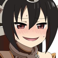  black_hair blush bob_(bobnakaoda) commentary_request female hair_between_eyes himouto!_umaru-chan kantai_collection nagato_(kancolle) open_mouth parody red_eyes smile solo sweat 