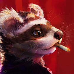  1:1 2019 black_nose brown_body brown_eyes brown_fur cigarette fur ictonychine kebi mammal marbled_polecat mustelid musteline polecat_(mustelid) red_background simple_background smoking solo whiskers white_body white_fur 