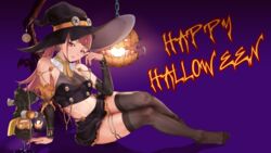  absurdres amiba_(nerdamiba) bat_(animal) black_legwear candy cape claude_von_riegan commentary_request feet female fire_emblem fire_emblem:_three_houses fire_emblem_heroes food food-themed_hair_ornament ghost hair_ornament halloween halloween_bucket halloween_costume happy_halloween hat highres hilda_valentine_goneril jack-o&#039;-lantern pink_eyes pumpkin pumpkin_hair_ornament pumpkin_hat striped thighhighs trick_or_treat upside-down witch witch_hat 