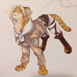  1:1 alternate_species annie_leoheart attack_on_titan brisketwear cheetah clothed clothed_feral clothing dayohiko felid feline female feral feralized hi_res mammal solo traditional_media_(artwork) 