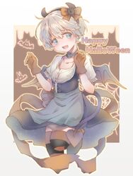  apron bad_id bad_twitter_id blouse blue_dress blue_eyes brown_gloves brown_thighhighs commentary_request cowboy_shot demon_girl demon_horns demon_tail dirndl dress fake_horns female german_clothes gloves grey_hair happy_halloween highres horns kantai_collection karin_bluez3 looking_at_viewer pinafore_dress puffy_short_sleeves puffy_sleeves shirt short_hair short_sleeves sleeveless sleeveless_dress smile solo tail thighhighs waist_apron white_hair z1_leberecht_maass_(kancolle) z1_leberecht_maass_(oktoberfest_mode)_(kancolle) 