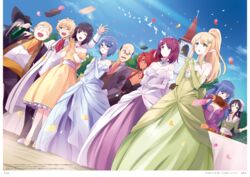  3boys 6+girls :d ;d artbook bald black_dress blush_stickers boned_meat bottle colbert_(zero_no_tsukaima) confetti dress eating elf fixed food gimp_(medium) glasses green_dress guiche_de_gramont henrietta_de_tristain highres jean-jacques_francis jessica_(zero_no_tsukaima) kirche_augusta_frederica_von_anhalt_zerbst maricorne_(zero_no_tsukaima) meat multiple_boys multiple_girls noise_reduction novel_illustration official_art one_eye_closed open_mouth outdoors own_hands_together page_number petals pointy_ears purple_dress red-framed_eyewear scan semi-rimless_eyewear siesta_(zero_no_tsukaima) sky smile stitched sylpheed tabitha_(zero_no_tsukaima) table tiffania_westwood under-rim_eyewear usatsuka_eiji waifu2x wedding wine_bottle yellow_dress zero_no_tsukaima 