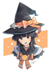  artemis_of_the_blue atelier_live blue_tongue colored_tongue female halloween hat pumpkin shark shark_girl sharp_teeth signature solo teeth tofumang virtual_youtuber white_background witch_hat 