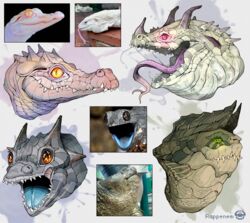  ambiguous_gender blue-tongued_skink crocodilian digital_drawing_(artwork) digital_media_(artwork) dragon feral forked_tongue green_eyes hi_res horn lizard mythological_creature mythological_scalie mythology open_mouth pupils rappenem reptile scales scalie sharp_teeth skink slit_pupils teeth tongue tongue_out white_body white_scales 