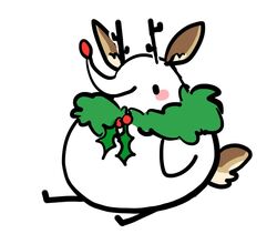  2018 accessory ambiguous_gender anthro avian berd_(character) biped bird blush blush_stickers cclowndogg chibi christmas cosplay fake_ears fake_horns fake_tail holidays holly_(plant) male_(lore) neck_accessory plant red_nose reindeer_costume rudolph_the_red-nosed_reindeer semi-anthro simple_background sitting solo toony white_background white_body wreath wreath_around_neck 