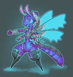  antennae_(anatomy) anthro arthropod arthropod_abdomen bioluminescence breasts damselfly featureless_crotch female glowing glowing_body gradient_background hi_res insect_wings insects open_mouth pixel-butts pupils simple_background slit_pupils small_waist solo thick_thighs wide_hips wings 