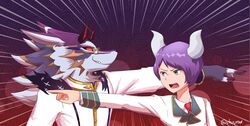  astaroth_(tas) bael_(tas) canid canine canis chuurow demon duo eyewear glasses hair hi_res horn human jackal lifewonders male mammal purple_hair tokyo_afterschool_summoners 