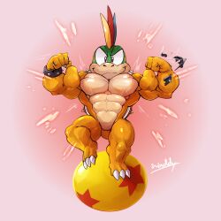  abs absurd_res anthro balancing ball biceps big_muscles big_pecs bracelet claws finger_claws flexing flexing_bicep hi_res huge_muscles jewelry koopa koopaling lemmy_koopa male mario_bros mohawk muscular muscular_anthro muscular_male muscular_thighs nintendo pecs scalie shell simple_background solo spiked_bracelet spiked_shell spikes spikes_(anatomy) toe_claws waddledox 