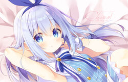  arm_behind_back blue_bow blue_dress blue_eyes blue_hair blue_hairband blue_ribbon bow bow_hairband character_name dress female gochuumon_wa_usagi_desu_ka? hairband hairbow hands_in_hair kafuu_chino long_hair mocha_(naturefour) neck_ribbon ribbon sailor_collar sailor_dress short_dress sleeveless sleeveless_dress solo striped_clothes striped_dress vertical-striped_clothes vertical-striped_dress very_long_hair white_sailor_collar wrist_cuffs 