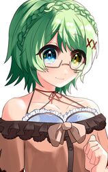  alta_il_(artist) bad_id bad_twitter_id blue_eyes braid choker dress female glasses green_eyes hair_ornament hairclip heterochromia highres looking_at_viewer maha5 otonari_moka virtual_youtuber yellow_eyes 