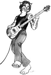  2007 anthro barefoot bass_guitar bobcat bottomwear clothed clothing dancing dark_hair divdurvart feet felid feline graphite_(artwork) guitar happy lynx male mammal monochrome musical_instrument open_mouth pants playing_guitar playing_music plucked_string_instrument rickenbacker_(company) rickenbacker_bass shaded shirt simple_background simple_shading solo standing string_instrument tank_top topwear traditional_media_(artwork) 