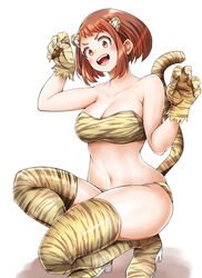  :d absurdres adahcm alternate_costume animal_ears animal_print bikini boku_no_hero_academia boots breasts brown_eyes brown_hair cleavage fake_animal_ears fake_tail female full_body gloves highres looking_at_viewer medium_breasts midriff navel open_mouth paw_pose print_bikini shadow short_hair simple_background smile solo squatting strapless strapless_bikini swimsuit tail thigh_boots thighhighs tiger_ears tiger_print tiger_tail uraraka_ochako white_background 