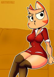  anthro breasts clothed clothing dress felid female fingers fur hayop_ka! hi_res mammal nativefall nimfa_dimaano semi-anthro simple_background solo thick_thighs topwear 