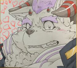  behemoth_(tas) blush grin heart_symbol hi_res horn lifewonders male monster smile tokyo_afterschool_summoners traditional_media_(artwork) yukikazefactory 