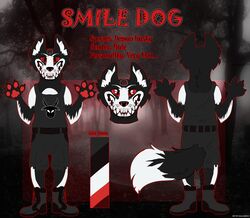  anthro belt black_bottomwear black_clothing black_shirt black_shorts black_tank_top black_topwear boots bottomwear canid canid_demon canine canis clothing combat_boots creepypasta demon domestic_dog footwear galaxwulf_(artist) hellhound hi_res male mammal model_sheet mythological_canine mythological_creature mythology shirt shorts smile.dog solo tank_top topwear 