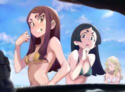  3girls 90millimetri aqua_bikini barbara_parker bare_shoulders bikini black_hair blonde_hair blue_bikini blue_eyes blunt_ends breasts brown_eyes brown_hair cleavage clenched_teeth closed_mouth cloud cloudy_sky collarbone crossed_arms day diana_cavendish frown gold_bikini hand_on_own_face hand_on_own_hip hand_up hanna_england highres linea_alba little_witch_academia long_hair looking_at_viewer medium_breasts multicolored_bikini multicolored_clothes multiple_girls navel open_mouth outdoors parted_bangs short_eyebrows sideboob sidelocks single_sidelock sky straight_hair striped_bikini striped_clothes swimsuit teeth thick_eyebrows tsurime underboob upper_body v-shaped_eyebrows wavy_hair wavy_mouth white_bikini 