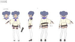  blue_neckerchief blunt_bangs bridal_gauntlets buttons closed_mouth double-breasted double_bun dress enkyo_yuuichirou female frilled_sleeves frills from_behind from_side garter_belt glasses hair_bun high_heels highres hip_vent horinuki_masamune long_sleeves miniskirt multiple_views neckerchief official_art reference_sheet round_eyewear semi-rimless_eyewear sheath sheathed short_sword skirt smile sword tantou tenka_hyakken thighhighs under-rim_eyewear unworn_eyewear weapon white_dress wide_sleeves yellow_eyes 