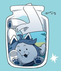  canid canine cats_are_liquid clothed clothing container eyebrows felid feline glass_jar hair in_container in_jar mammal mao_ming pawpads paws raised_eyebrows simple_background stuck tem temmie_(undertale) text tongue topwear undertale undertale_(series) white_body 