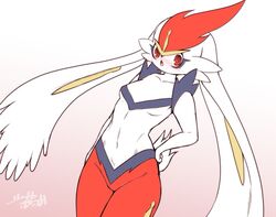  2020 anthro blush breasts female fur generation_8_pokemon gigantamax_cinderace gigantamax_pokemon lagomorph long_ears mammal nintendo pokemon pokemon_(species) red_eyes shaolin_bones white_body white_fur 