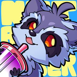  1boy animal_ears cup drinking_straw fur idconnect+ looking_at_viewer multicolored_fur net_racoon official_art raccoon raccoon_boy raccoon_ears raccoon_tail tail virtual_youtuber 