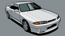  car commentary_request grey_background headlight highres license_plate motor_vehicle nissan nissan_skyline nissan_skyline_r32 no_humans original solo spoiler_(automobile) sports_car vehicle_focus yuh_7929 