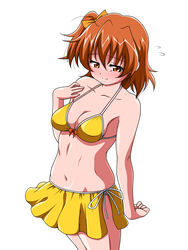  blush breasts brown_eyes brown_hair commentary_request female fresh_precure! inferno_(nanbu14) medium_breasts one_side_up precure short_hair simple_background smile solo white_background yamabuki_inori 