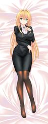  blonde_hair business_suit dakimakura female glasses green_eyes highres pantyhose solo tearju_lunatique thighhighs to_love-ru to_love-ru_darkness to_love_ru to_love_ru_darkness 