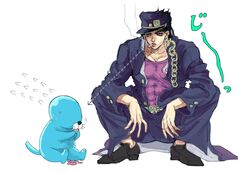  1boy black_hair bonobono bonobono_(character) chains cigarette commentary_request crossover gakuran green_eyes halu-ca hat jojo_no_kimyou_na_bouken kujo_jotaro otter school_uniform 