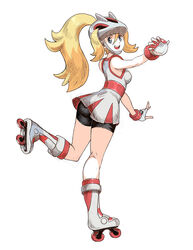  bike_shorts blonde_hair blue_eyes female genzoman gym_leader helmet koruni_(pokemon) poke_ball pokemon pokemon_(game) pokemon_xy ponytail rollerskates solo 