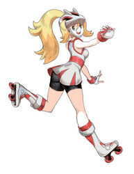  bike_shorts blonde_hair blue_eyes female genzoman gym_leader helmet koruni_(pokemon) poke_ball pokemon pokemon_(game) pokemon_xy ponytail rollerskates solo 