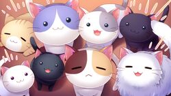  :3 :d =_= animal black_eyes closed_eyes feline game_cg highres looking_at_viewer no_humans nyan_cafe_macchiato open_mouth smile tail too_many too_many_cats whiskers yukie_(peach_candy) 