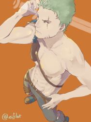  1boy abs dieck_(fire_emblem) eifilet fire_emblem fire_emblem:_the_binding_blade green_eyes green_hair highres male_focus muscular muscular_male scar scar_across_eye short_hair solo 