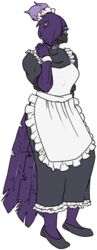  2021 alpha_channel anthro avian beak bird blue_body blue_hair breasts canisfidelis clara_(canisfidelis) clothed clothing corvid corvus_(genus) crow cuffs_(clothing) eyebrows feathers female footwear hair hair_over_eye looking_at_viewer maid_apron maid_headdress maid_uniform one_eye_obstructed oscine passerine ponytail solo tail tail_feathers uniform 