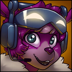  1:1 alpaca anthro black_border blue_eyes border camelid dj_bop electronics epic_games female fortnite fur headphones headshot_portrait icon james_howard mammal microphone open_mouth pink_body pink_fur portrait purple_nose smile solo visor white_body white_fur 