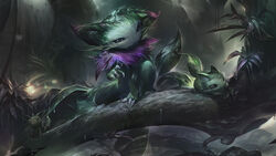  1boy absurdres animal claws closed_mouth commentary_request fur_trim gnar_(league_of_legends) highres jungle league_of_legends male_focus nature outdoors rain tree water wutu_(1183238220) 