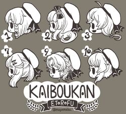  6+girls bow braid chibi etorofu_(kancolle) freckles fukae_(kancolle) glasses greyscale hair_ornament hairclip hat hirato_(kancolle) imatomo_mahya kantai_collection long_hair matsuwa_(kancolle) monochrome multiple_girls oerba_yun_fang open_mouth profile ribbon sado_(kancolle) sailor_hat short_hair sidelocks simple_background skin_fang smile tsushima_(kancolle) twitter_username 