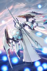  cloud danmaku exhaust fire flying ginkei hybridmink ikaruga machinery mecha no_humans robot sky spacecraft weapon 