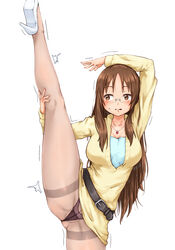  anus anus_peek belt black_belt black_panties breasts brown_eyes brown_hair dress female glasses high_heels highres june_(ne_z_asa) k-on! leg_lift leg_up long_sleeves panties panties_under_pantyhose pantyhose see-through see-through_legwear solo split standing standing_on_one_leg standing_split sweater sweater_dress thighband_pantyhose underwear yamanaka_sawako yellow_dress yellow_sweater 