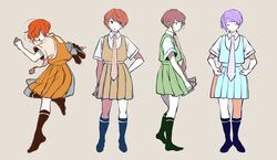  :o alternate_color aqua_dress black_footwear black_socks blue_socks brown_dress collared_shirt commentary_request danganronpa_(series) danganronpa_2:_goodbye_despair dress female freckles full_body gingham_necktie green_dress green_socks grey_background hand_up hands_on_own_hips highres holding holding_clothes holding_footwear holding_shoes kiri_(2htkz) knee_up kneehighs koizumi_mahiru looking_to_the_side multiple_views necktie no_shoes open_mouth orange_dress orange_hair pale_skin pinafore_dress pink_necktie pleated_dress purple_hair purple_socks red_hair school_uniform shirt shoes short_hair short_sleeves simple_background sleeveless sleeveless_dress smile socks standing unworn_shoes white_necktie white_shirt 