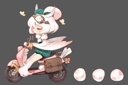  animal_ears animal_hands bad_id bad_pixiv_id bird_ears bird_legs bug butterfly chibi chinese_commentary closed_eyes commentary_request driving egg english_commentary feathered_wings feathers female goggles goggles_on_head grey_background harpy kyuri_tizu lowres medium_hair mixed-language_commentary monster_girl motor_vehicle on_scooter original scooter smile solo talons white_hair white_wings winged_arms wings 