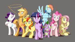  16:9 2016 alicorn applejack_(mlp) deaffinity deannart dragon equestria_girls equid equine feathered_wings feathers female feral fluttershy_(mlp) friendship_is_magic grey_background group hasbro hi_res horn horse lasso looking_at_viewer mammal mane_six_(mlp) my_little_pony mythological_creature mythological_equine mythological_scalie mythology pegasus pinkie_pie_(mlp) pony rainbow_dash_(mlp) rarity_(mlp) rope scalie simple_background spike_(mlp) sunset_shimmer_(eg) tail twilight_sparkle_(mlp) unicorn widescreen wings 