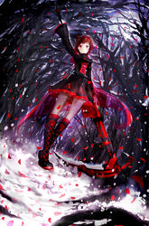  female forest nature petals rose_petals ruby_rose rwby snow ted 