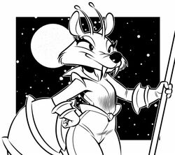  alien anthro black_and_white blue_sky_studios fabio_paulino fangs female hand_on_hip ice_age_(series) mammal monochrome rodent saber-toothed_squirrel sabertooth_(anatomy) scratazon scratazon_leader smile solo spacesuit teeth wide_hips 