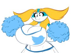  aijou averyshadydolphin big_breasts blonde_hair blue_markings breasts cheerleader cleavage clothed clothing dragon eyebrows eyelashes female hair huge_breasts jou markings mythological_creature mythological_scalie mythology pom_poms scalie solo twitter twitter_logo white_body white_skin wide_hips 