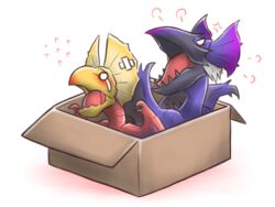  4:3 ambiguous_gender bird_wyvern box canes-cm capcom container duo if_it_fits_i_sits_(meme) in_box in_container meme monster_hunter simple_background white_background yian_garuga yian_kut-ku 