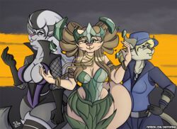  2019 5_fingers anthro belt big_breasts blonde_hair bottomwear breasts brown_eyes brown_hair cetrion_(mortal_kombat) cleavage clothed clothing crown crystal curvy_figure cynthia_russo deity domestic_cat felid feline felis female fingers fur gloves grey_body grey_fur grey_hair group hair hand_on_hip handwear hat headgear headwear janet_lawrence_(sketchybug) leaf_clothing leotard looking_at_viewer mammal mature_anthro mature_female military_cap military_uniform mortal_kombat multicolored_hair name_tag netherrealm_studios pants pink_nose purple_sclera signature sindel sketchybug sonya_blade striped_hair tan_body tan_fur telekinesis text tiara trina_park_(sketchybug) two_tone_hair uniform url white_hair wide_hips yellow_body yellow_fur 