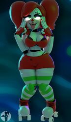  1girls 3d 3d_(artwork) animatronic baby_(fnafsl) big_breasts black_bra black_panties breasts circus_baby circus_baby_(fnaf) female female_only five_nights_at_freddy&#039;s five_nights_at_freddy&#039;s:_sister_location green_eyes polsy red_hair red_lipstick robot roller_skates scottgames sister_location so87baby stockings striped_stockings summer_of_87_baby tongue_out 