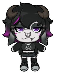  alpha_channel anthro black_hair bottomwear bovid breasts caprine clothing female footwear goat hair hi_res horn jacket mammal plushie shirt shoes shorts solo tai_(zak_hitsuji) topwear white_body zak_hitsuji 